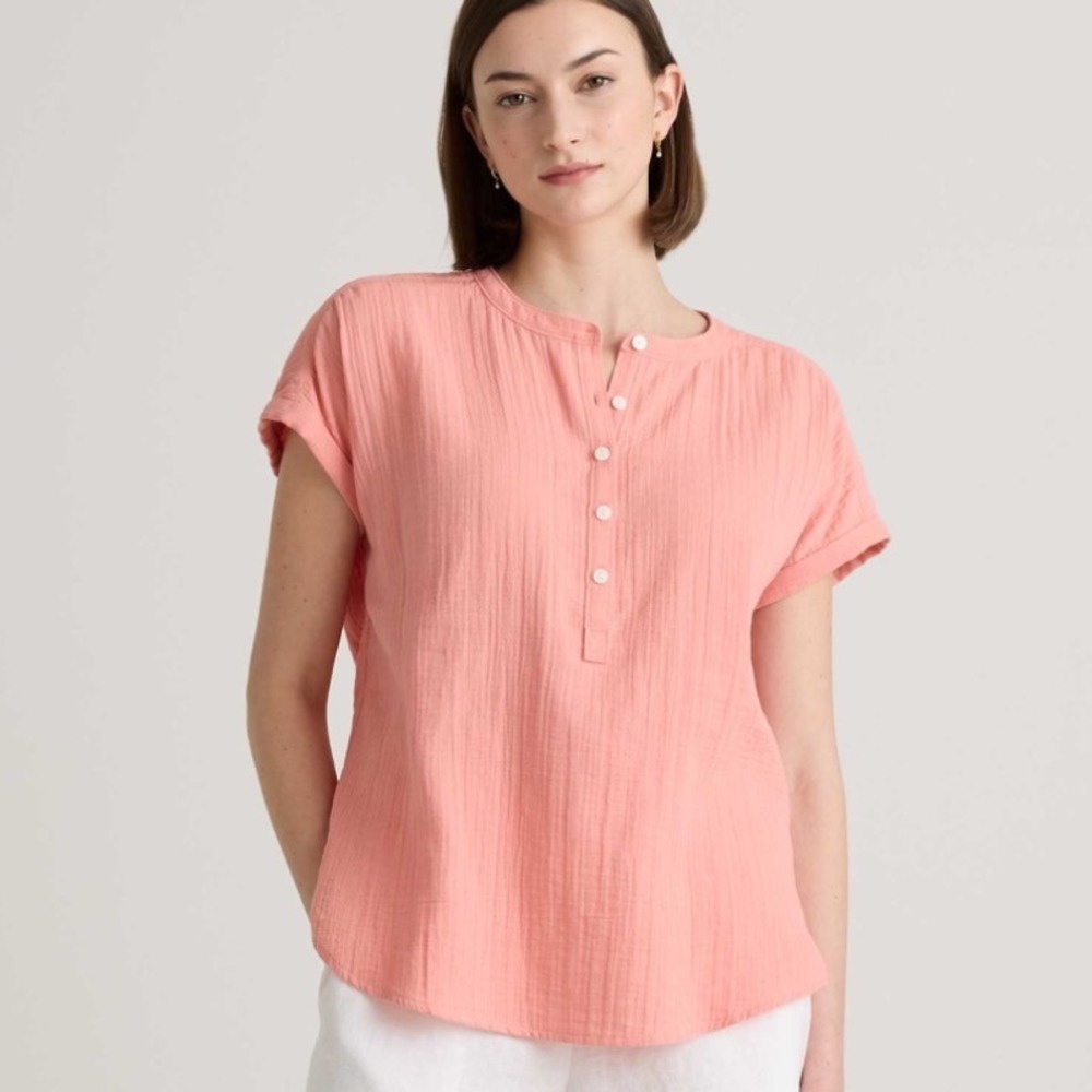 Quince 100% Organic Cotton‎ Gauze Roll Short Sleeve Dark Pink XS New With Tags